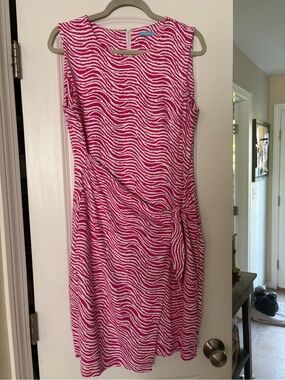 J. McLaughlin Sleeveless Pink White Wave-Print Wrap Dress Catalina Cloth Zip XL